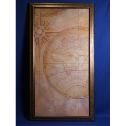 Framed Vintage Style Print of World Map, 23 x 40.5 in.